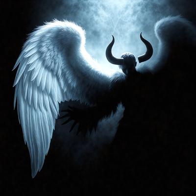 The primary subject of the image is a person with horns, possibly a demon or a character from a fantasy story. The person is standing in a dark, cloudy sky, which adds to the dramatic and mysterious atmosphere of the scene. The visual style of the image is digital art, as it appears to be a well-crafted and detailed illustration. The colors in the image are predominantly dark and moody, with the person's horns and the cloudy sky being the main focus.